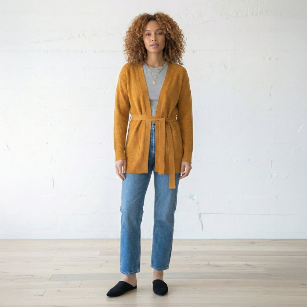 Organic Ribbed Wrap Cardigan - Picture 2 of 5